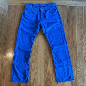 Levi's 514 Vivid Bright Blue Slim Straight Mid Rise Casual Jeans Pants 32x31